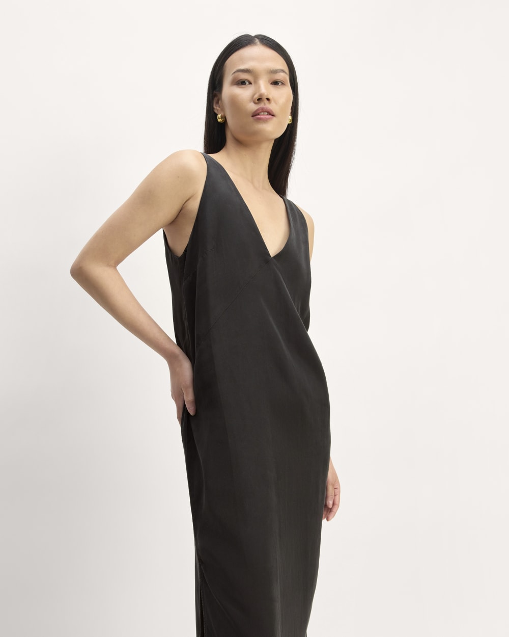 The TENCEL™ Midi Slip Dress | Black - Image 3