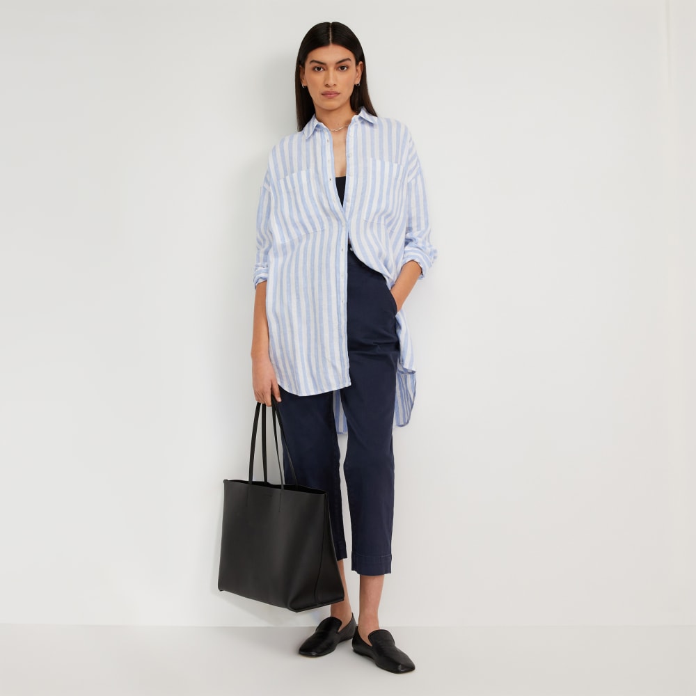 The Way-Long Linen Shirt | Blue / White - Image 6