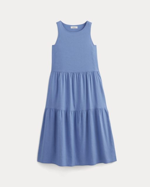 Alternative view of The Tiered Dress in Stretch Linen | Bluebell