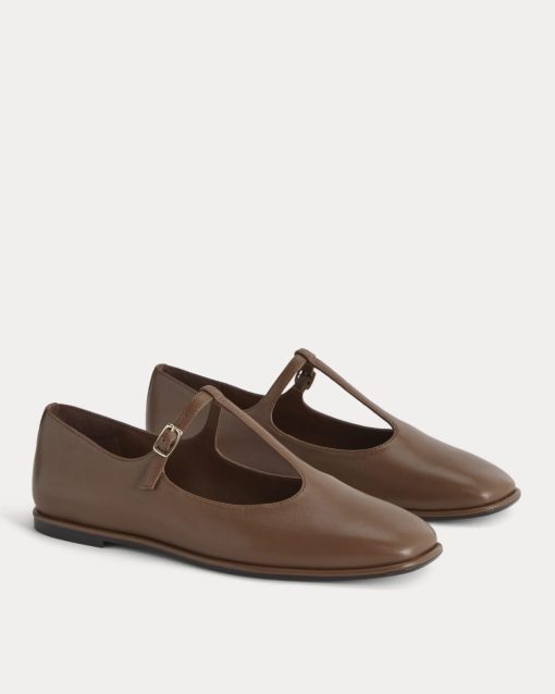 Alternative view of The Leather T-Strap Flat | Rum