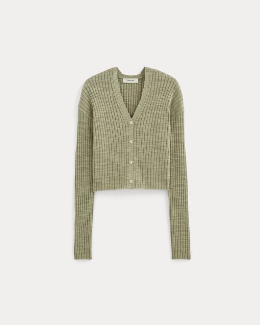 Alternative view of The Ribbed Cardigan in Cotton Linen | Eucalyptus