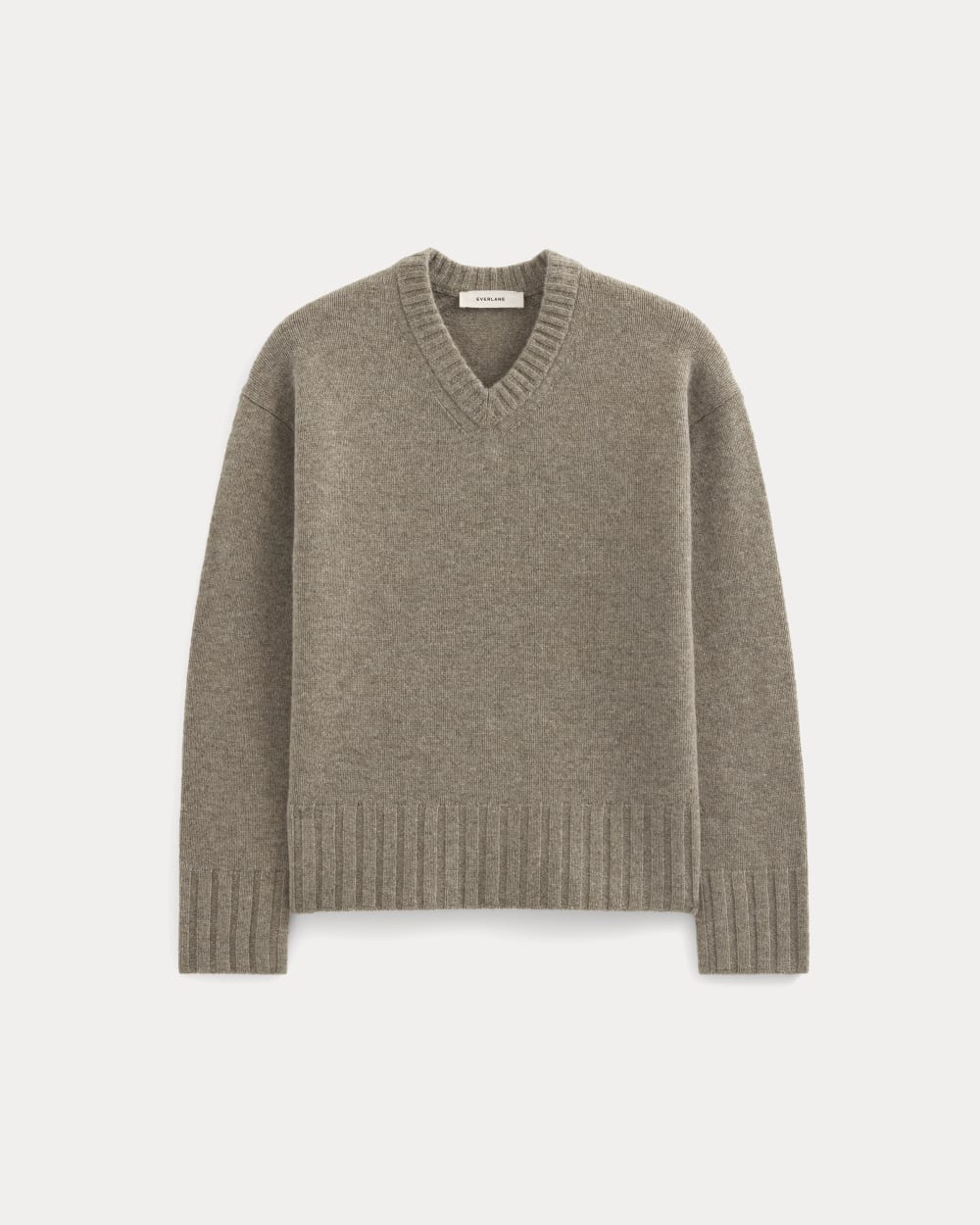 V-Neck Sweater in Extrafine Luxe Merino | Heather Soft Taupe - Image 2
