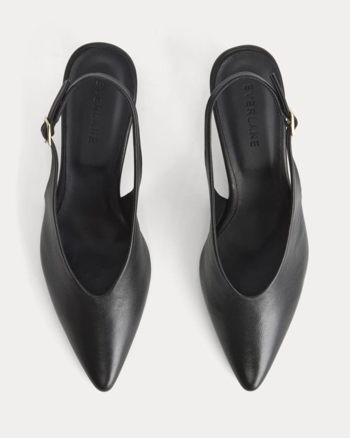 Alternative view of Pointed-Toe Slingback Heel | Black Leather