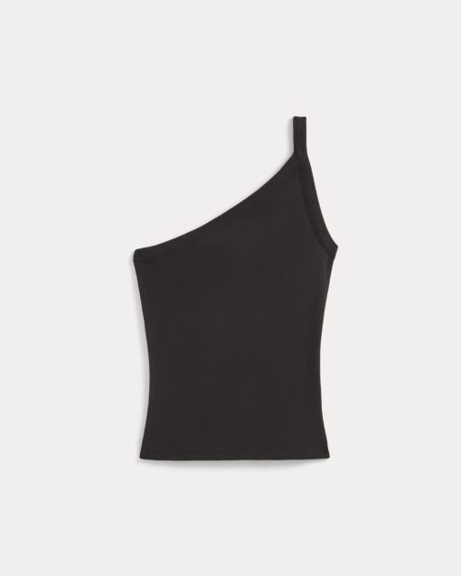 Alternative view of RetroSoft Cotton One-Shoulder Tank | Black