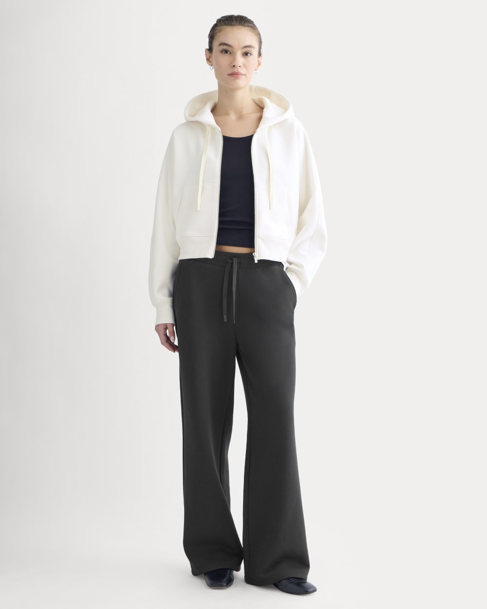 Luxe Fleece Full-Zip Cropped Hoodie | Bone - Image 3