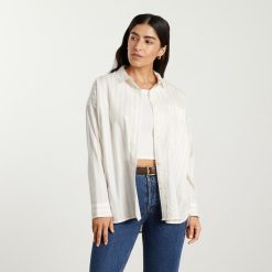 Alternative view of The Oversized Silky Cotton Shirt | Sand / White