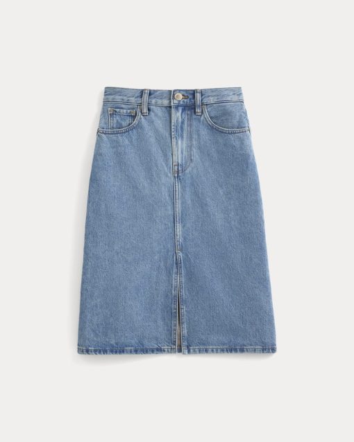 Alternative view of Mid-Rise Denim Midi Skirt | Vintage Mid Indigo