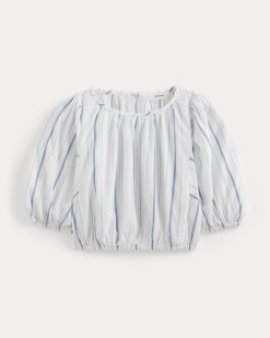 Alternative view of The Gauze Puff-Sleeve Top | Bone / Dutch Blue