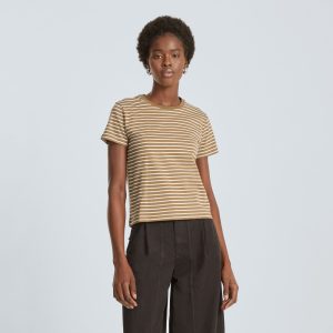 Alternative view of The Box-Cut Tee in Essential Cotton | Olive / Tan | No Pocket
