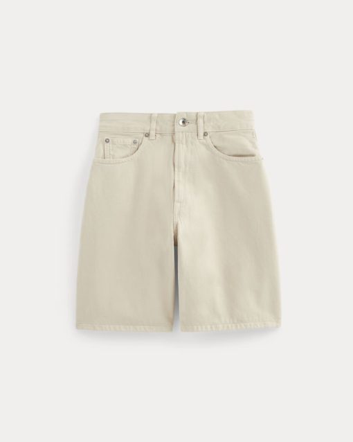 Alternative view of The Long A-Line Denim Short | Garment-Dyed White / Cream