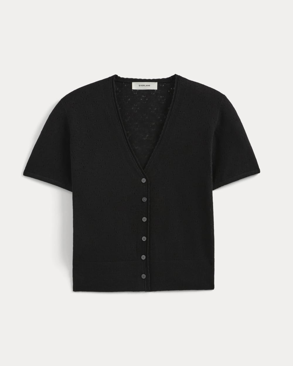 Lace Trim Cardigan in Fine Linen | Black - Image 2