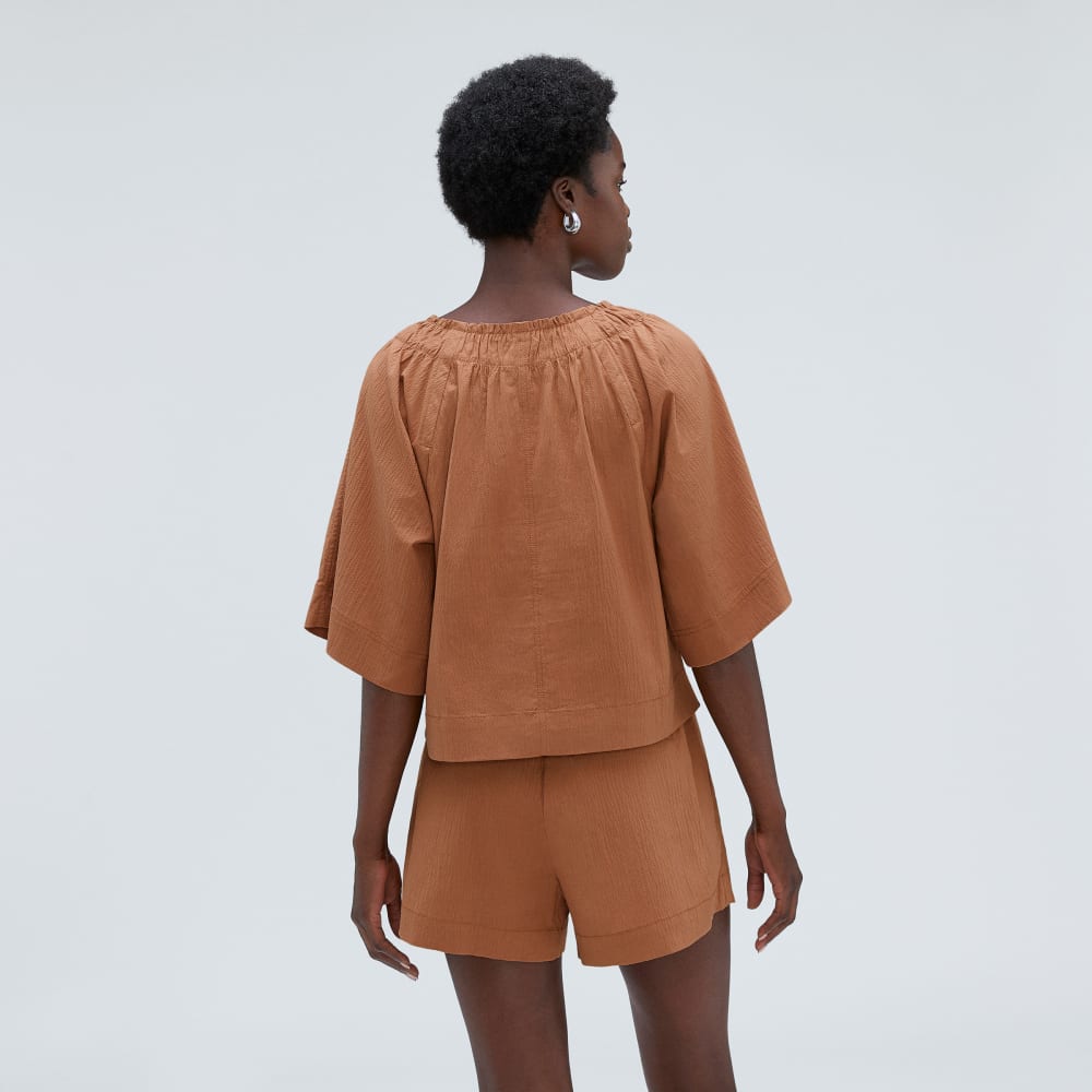The Seersucker Gathered Tee | Tawny Brown - Image 3