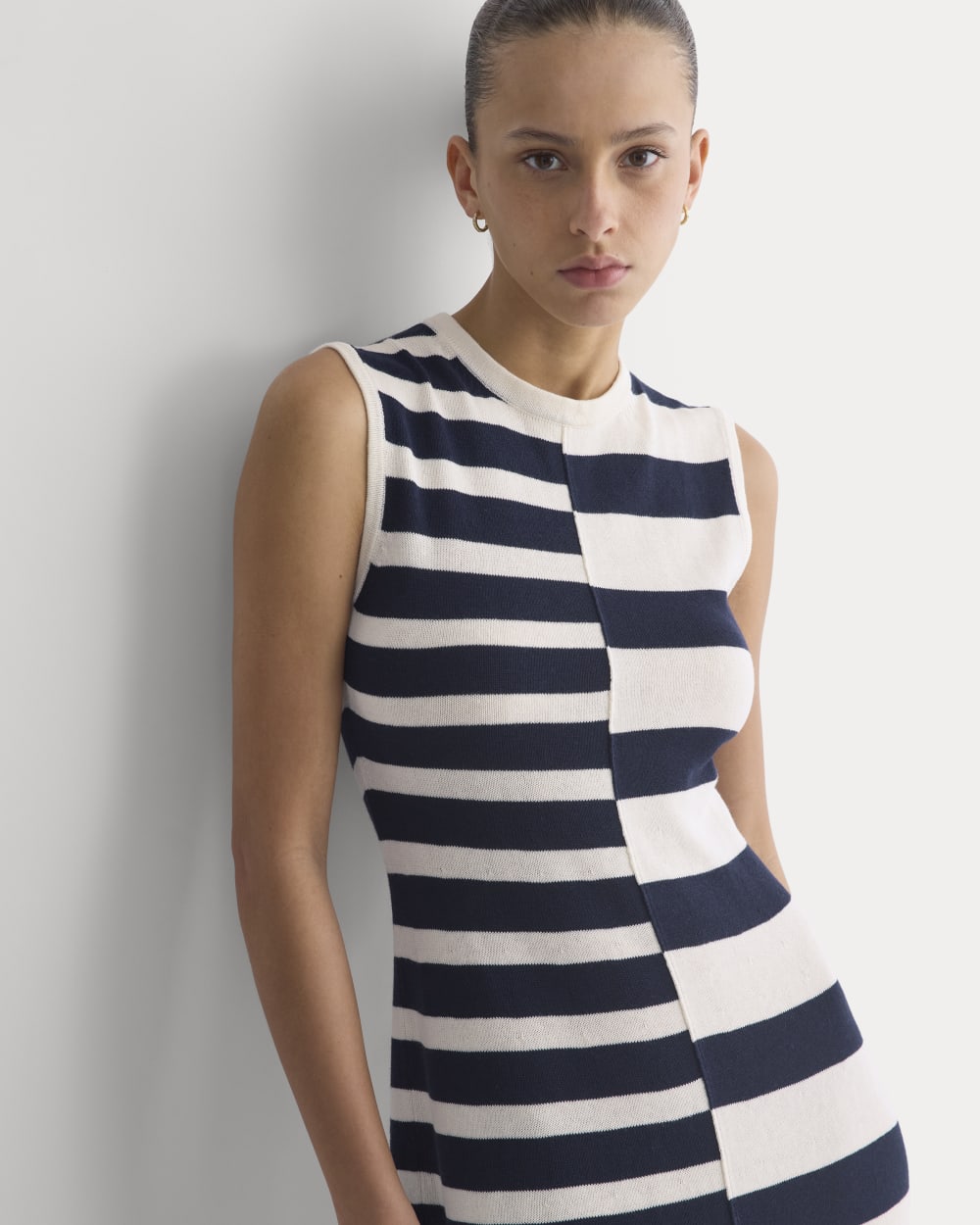Striped Sweater Midi Dress | Bone/True Navy Duo Stripe - Image 3