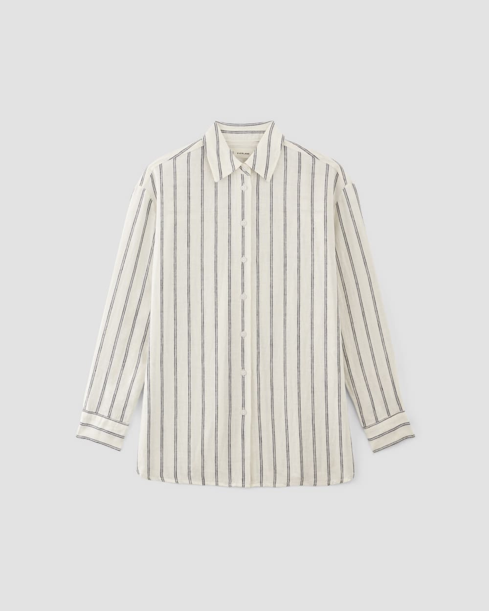 The Boyfriend Shirt in Linen | Bone/Navy - Image 2