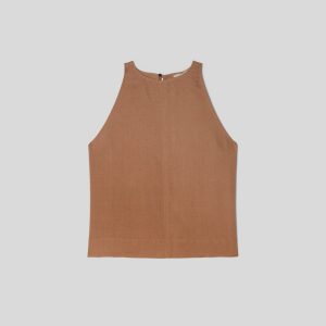 Alternative view of The Linen High-Neck Tank | Carob Brown