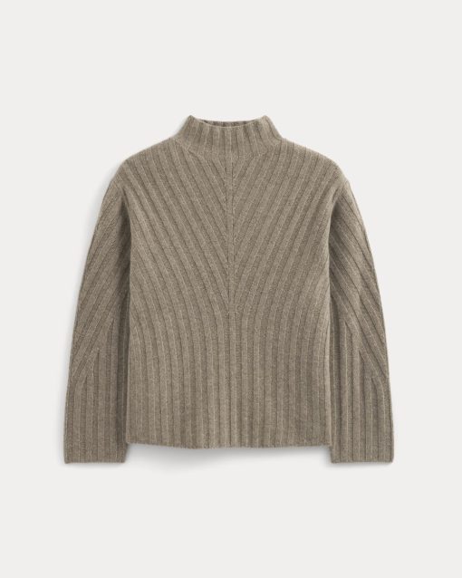 Alternative view of Funnel-Neck Sweater in Wool Cashmere | Light Heathered Taupe