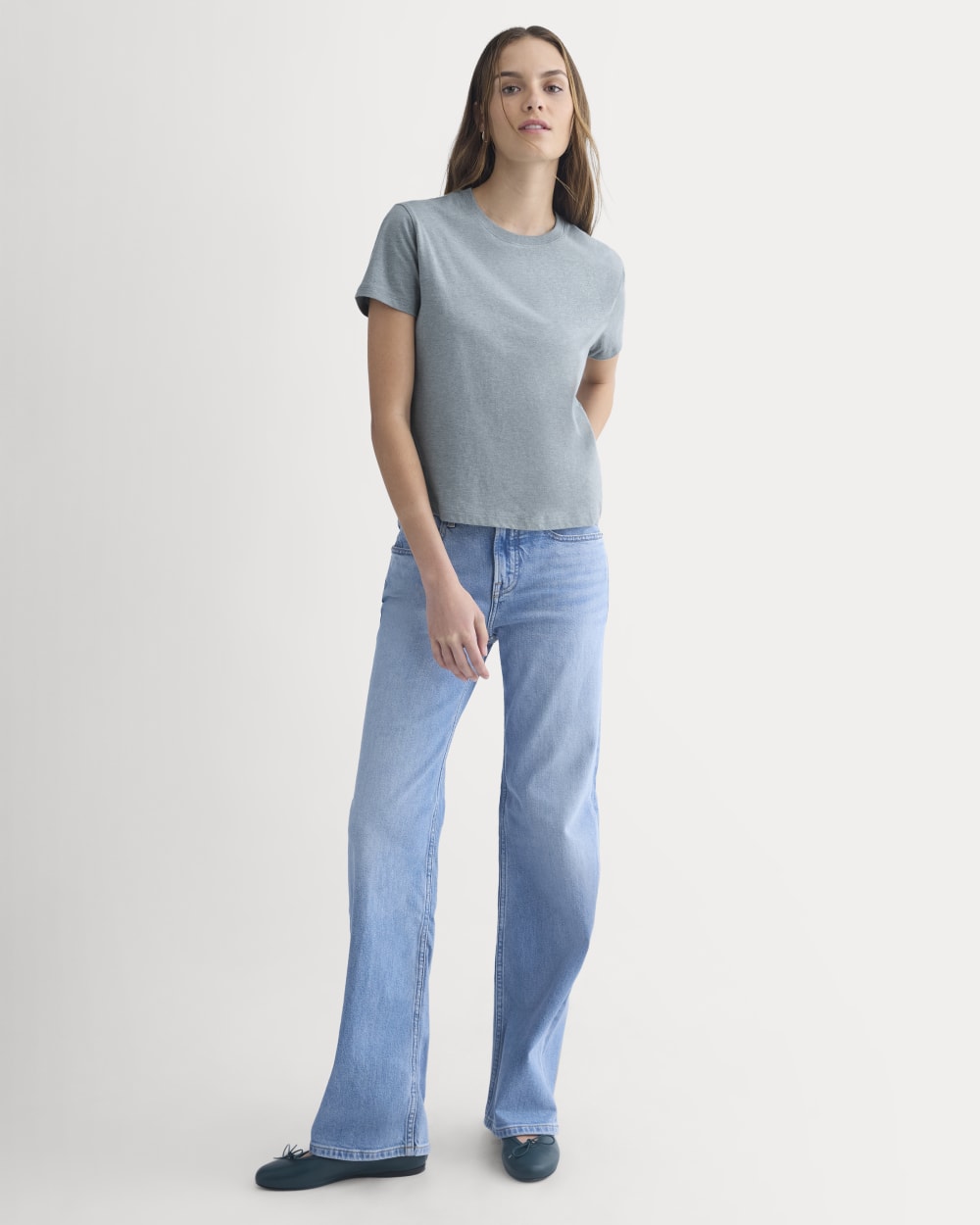 The Box-Cut Tee in Essential Cotton | Heathered Sea | No Pocket - Image 3