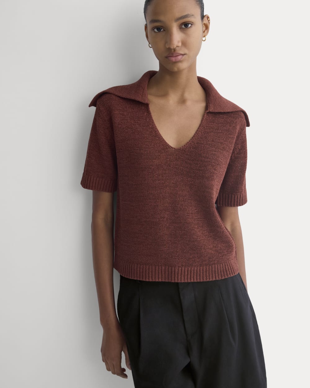 Open Collar Polo | Henna Red - Image 5