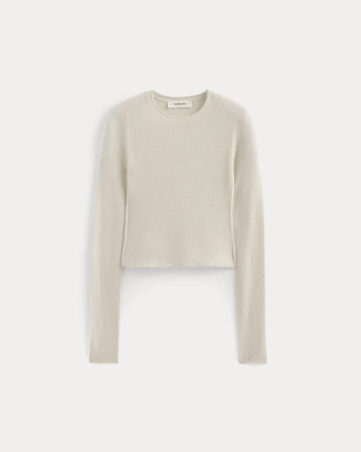Alternative view of The Cropped Crew Top in Ultrafine Merino | Parchment