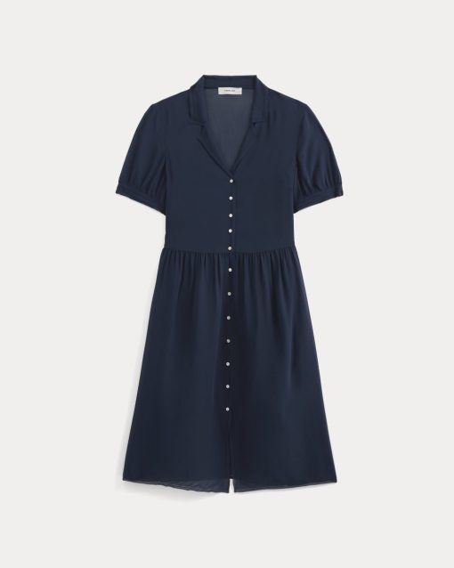 Alternative view of Notch Collar Shirtdress in Silk Georgette | Navy