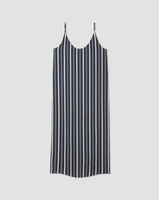Alternative view of The Hammered Satin Slip Dress |  Navy / Bone