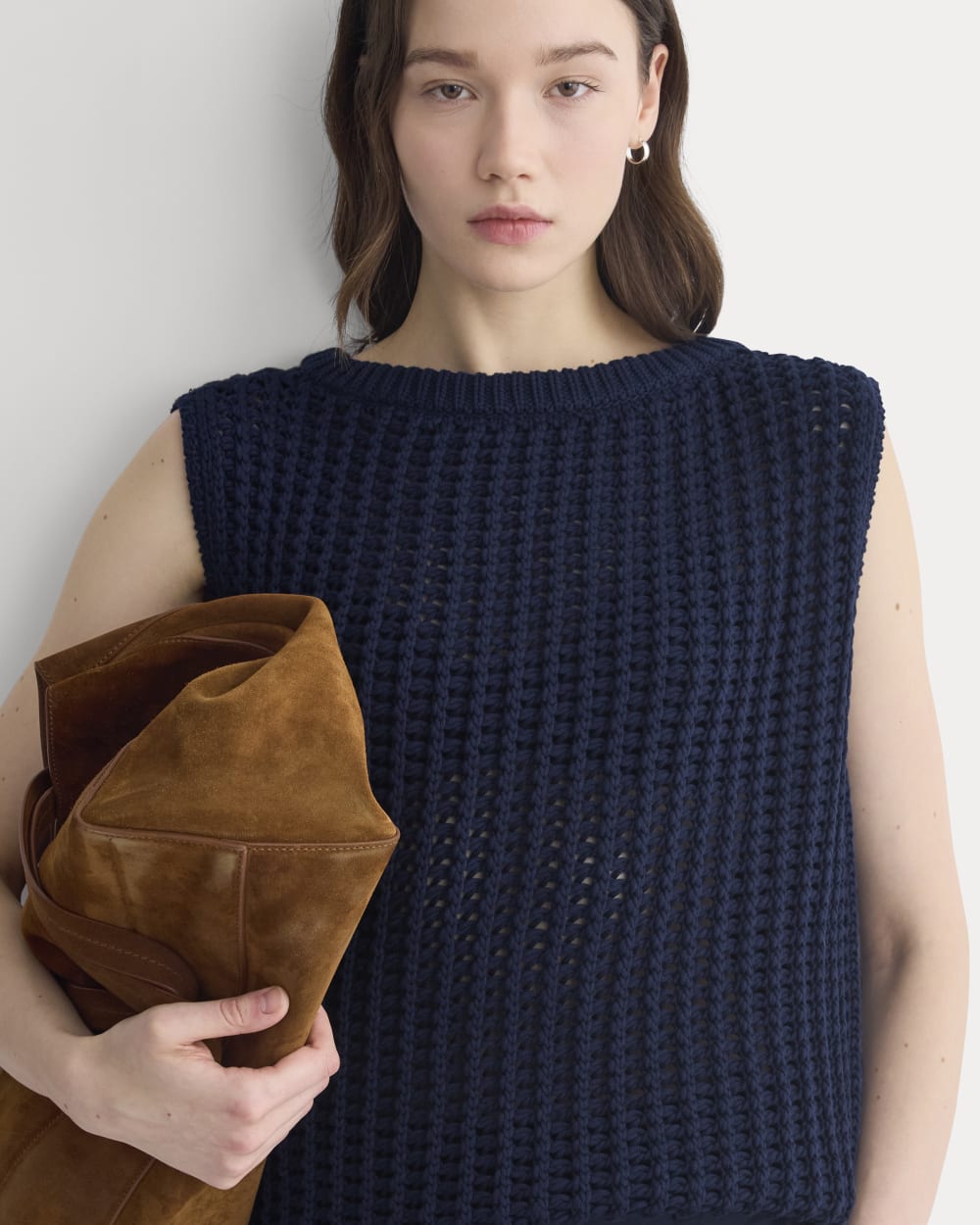 Open-Knit Tunic Vest in Elevated Cotton | Navy - Image 4