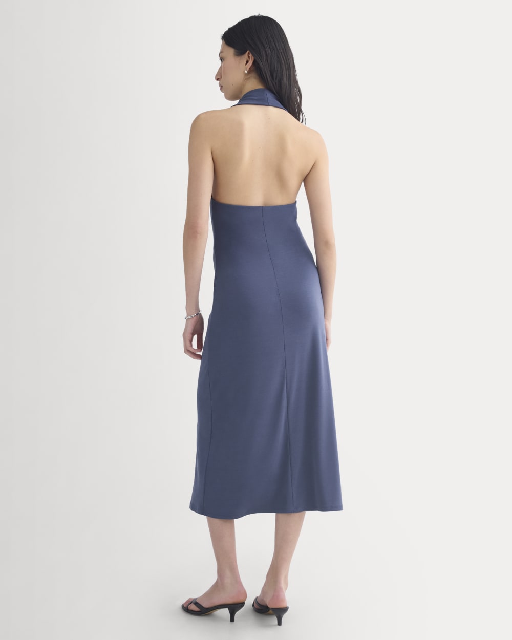 Cowlneck Halter Dress in Butterknit | Washed Navy - Image 4