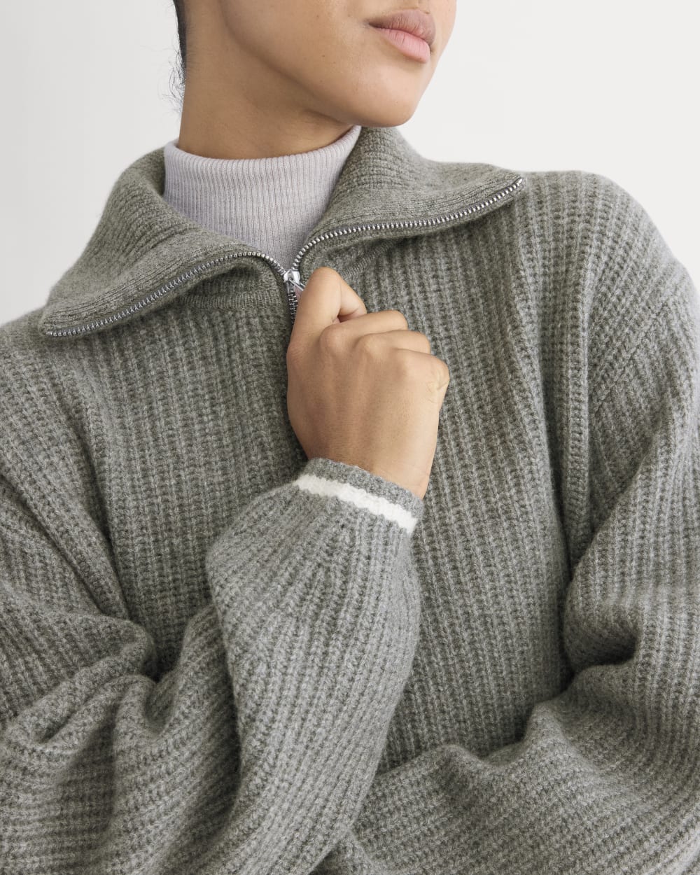 The Half-Zip Sweater in Luxe Merino | Heathered Grey - Image 4