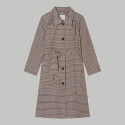 Alternative view of The Gathered Drape Trench | Blue / Brown Houndstooth