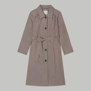 Alternative view of The Gathered Drape Trench | Blue / Brown Houndstooth