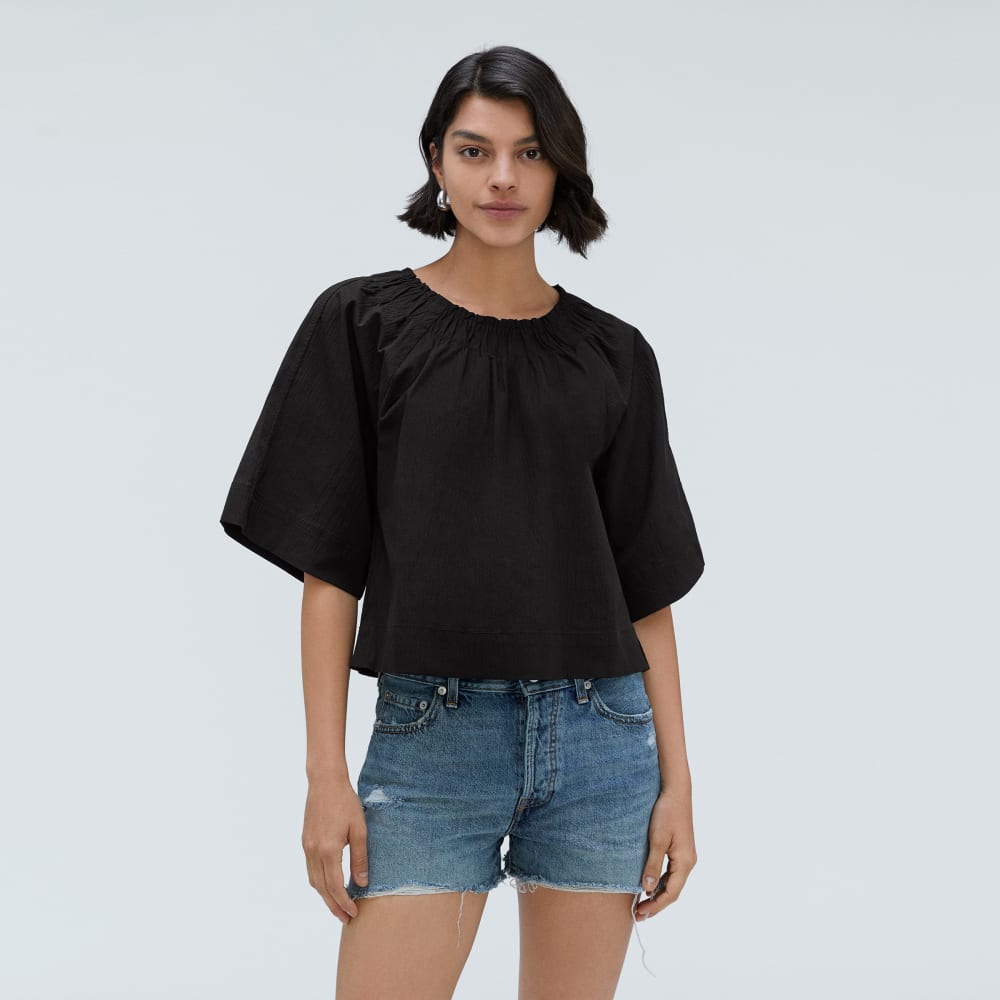 The Seersucker Gathered Tee | Black - Image 2