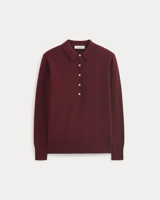 Alternative view of Oversized Polo Sweater in Cotton Merino | Deep Red