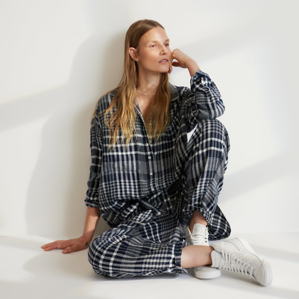 The Way-Long Linen Shirt | Canvas Tan / Navy - Image 7