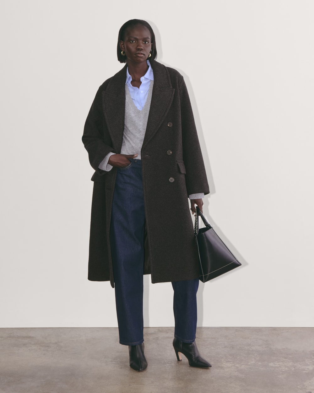 The Double-Breasted Coat in Wool | Heather Charcoal - Image 6