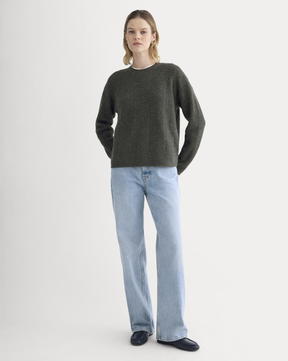 Cashmere Herringbone Sweater | Heather Charcoal - Image 3
