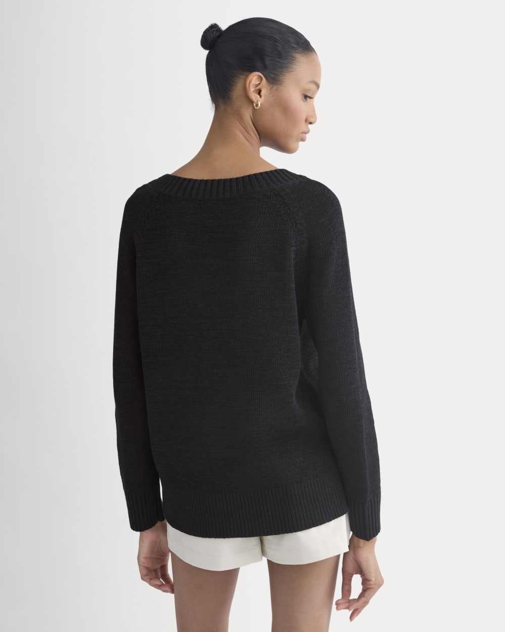 Wide-Neck Crew Sweater in Tape Yarn | Black - Image 6