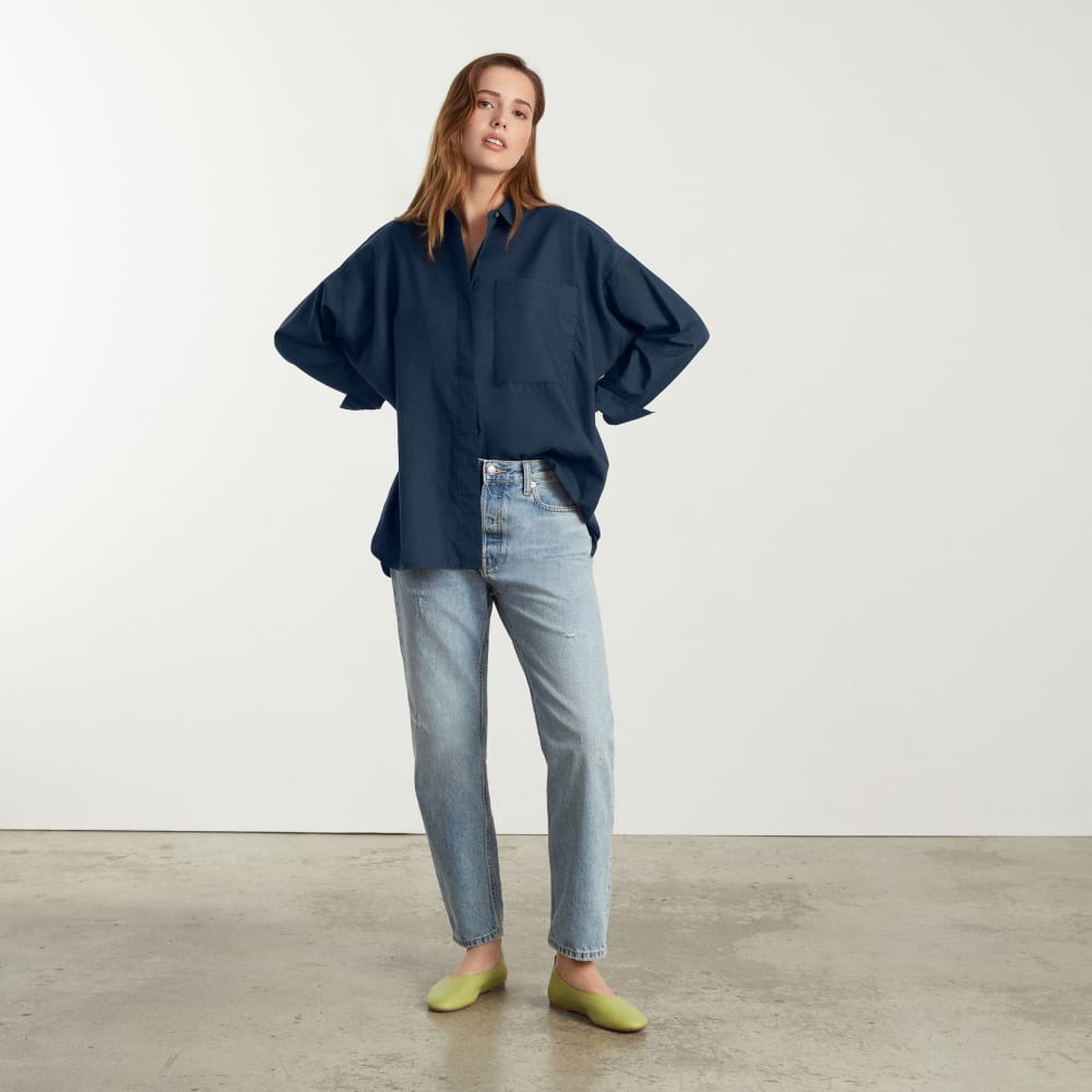 The Oversized Silky Cotton Shirt | Navy - Image 5