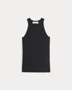 Alternative view of The Pointelle Racerback Tank in Ultrafine Merino | Black
