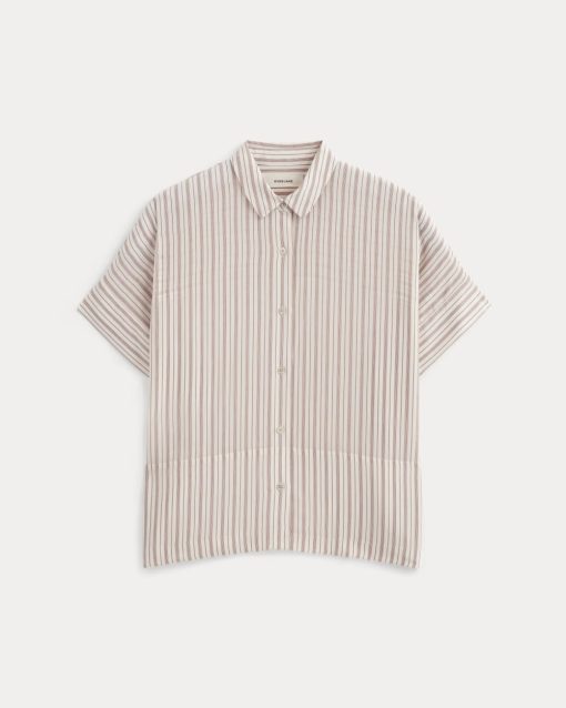 Alternative view of The Boxy Shirt in Washable Silk | Bone / Dusky Rose
