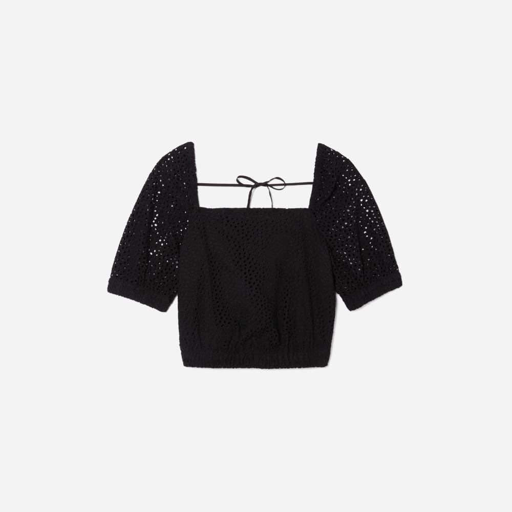 The Eyelet Puff Sleeve Top | Black