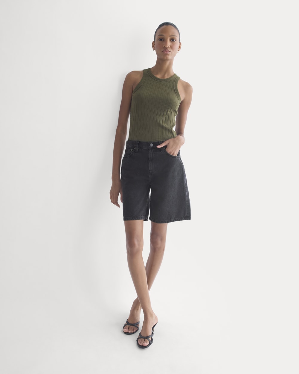 Racerback Tank in Pointelle | Olive Night - Image 4
