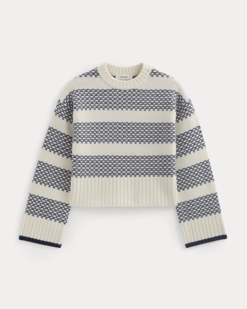 Alternative view of Nordic Cropped Boxy Crew in Luxe Merino | Bone/True Navy