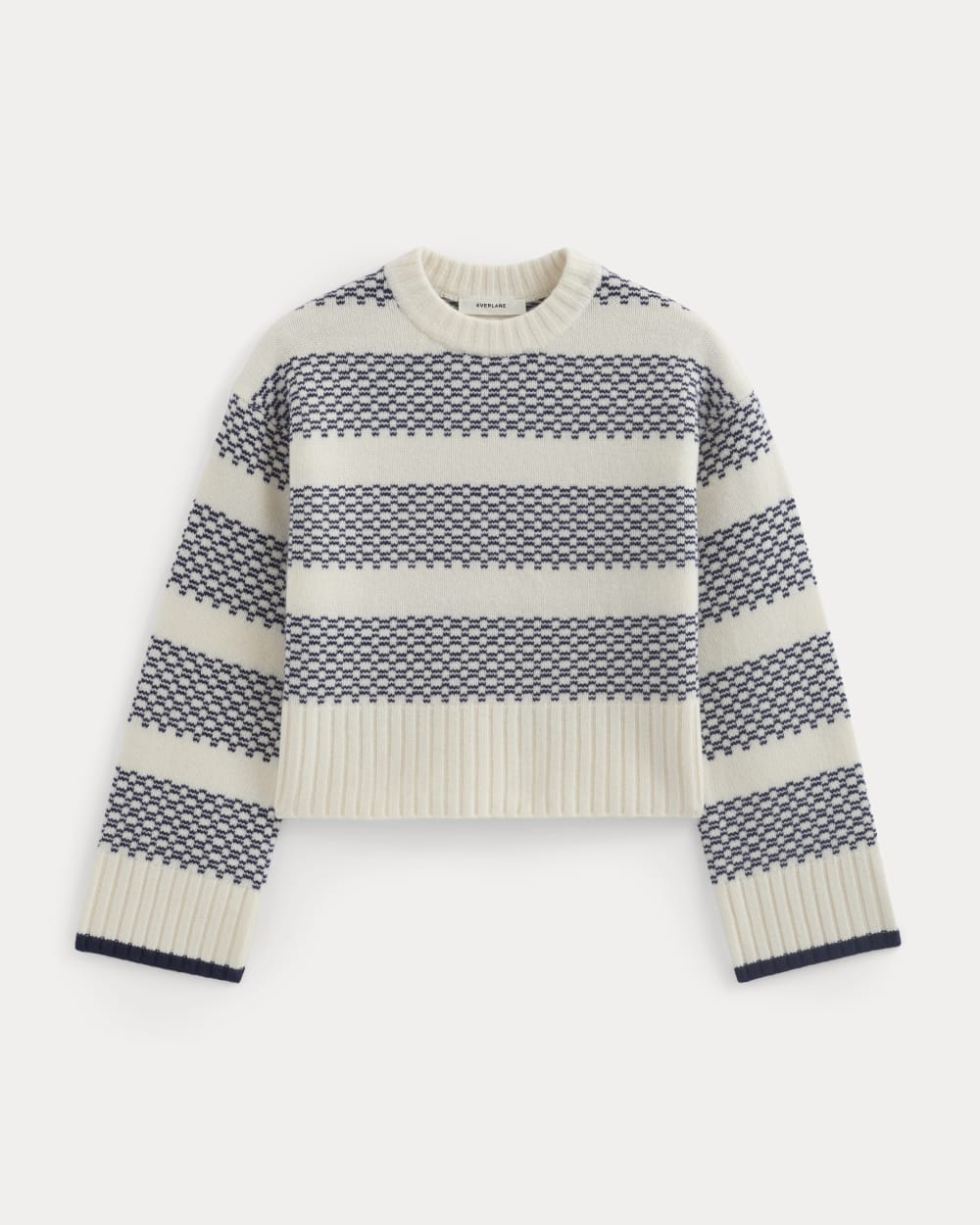 Nordic Cropped Boxy Crew in Luxe Merino | Bone/True Navy - Image 2