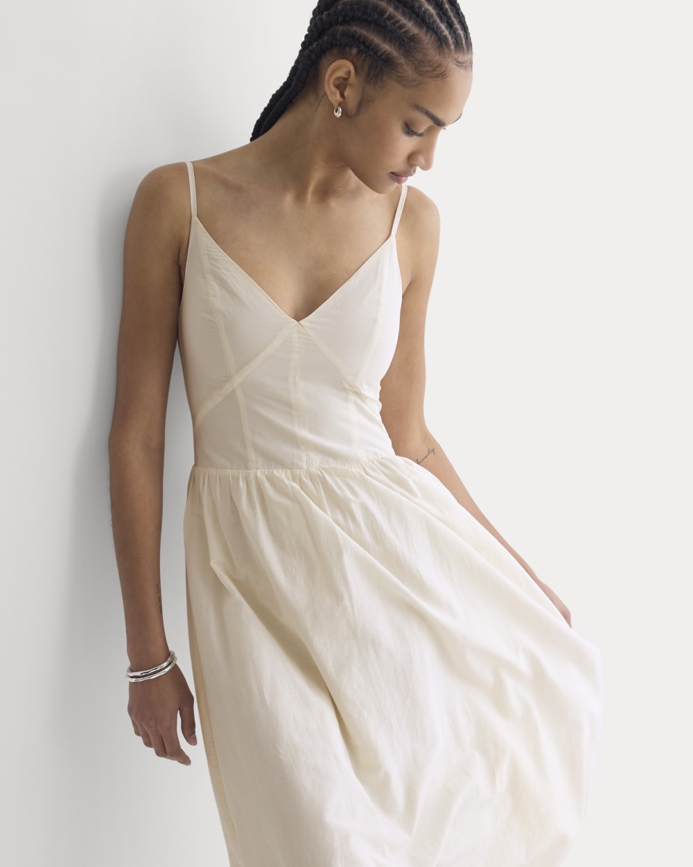 Midi Dress in Cotton Silk Voile | Bone - Image 6