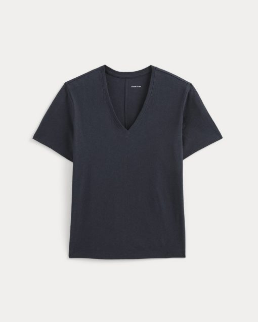 Alternative view of The Slouchy V-Neck Tee in Cotton Linen | Navy