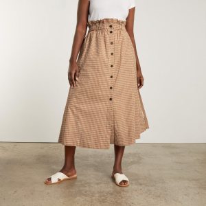 Alternative view of The Easy Button-Front Skirt | Burnt Orange Gingham