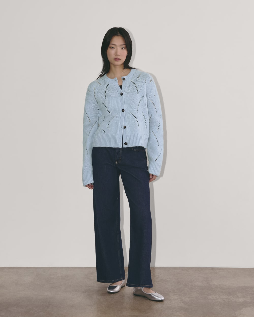 The Pointelle Cardigan in Cloud | Chambray Blue - Image 4