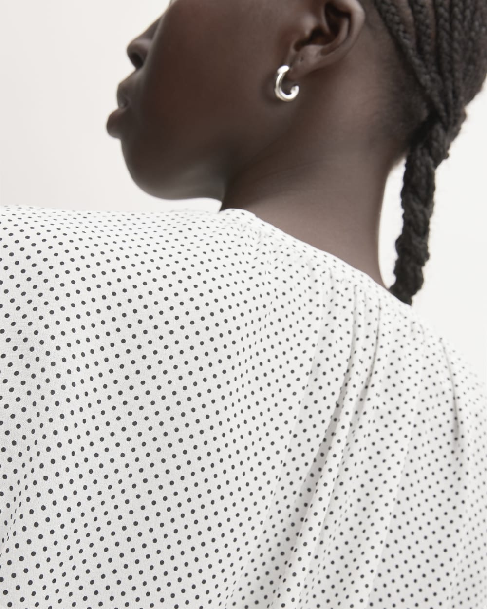The Washable Clean Silk Shirred Blouse | Bone / Black Polka Dot - Image 4