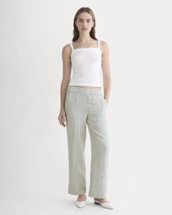 The Linen Easy Pant | Oil Green / White