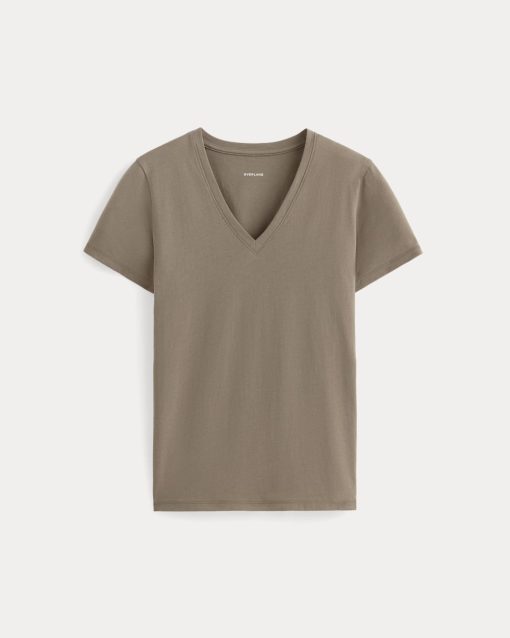 Alternative view of The Slim V-Neck Tee in Essential Cotton | Clay